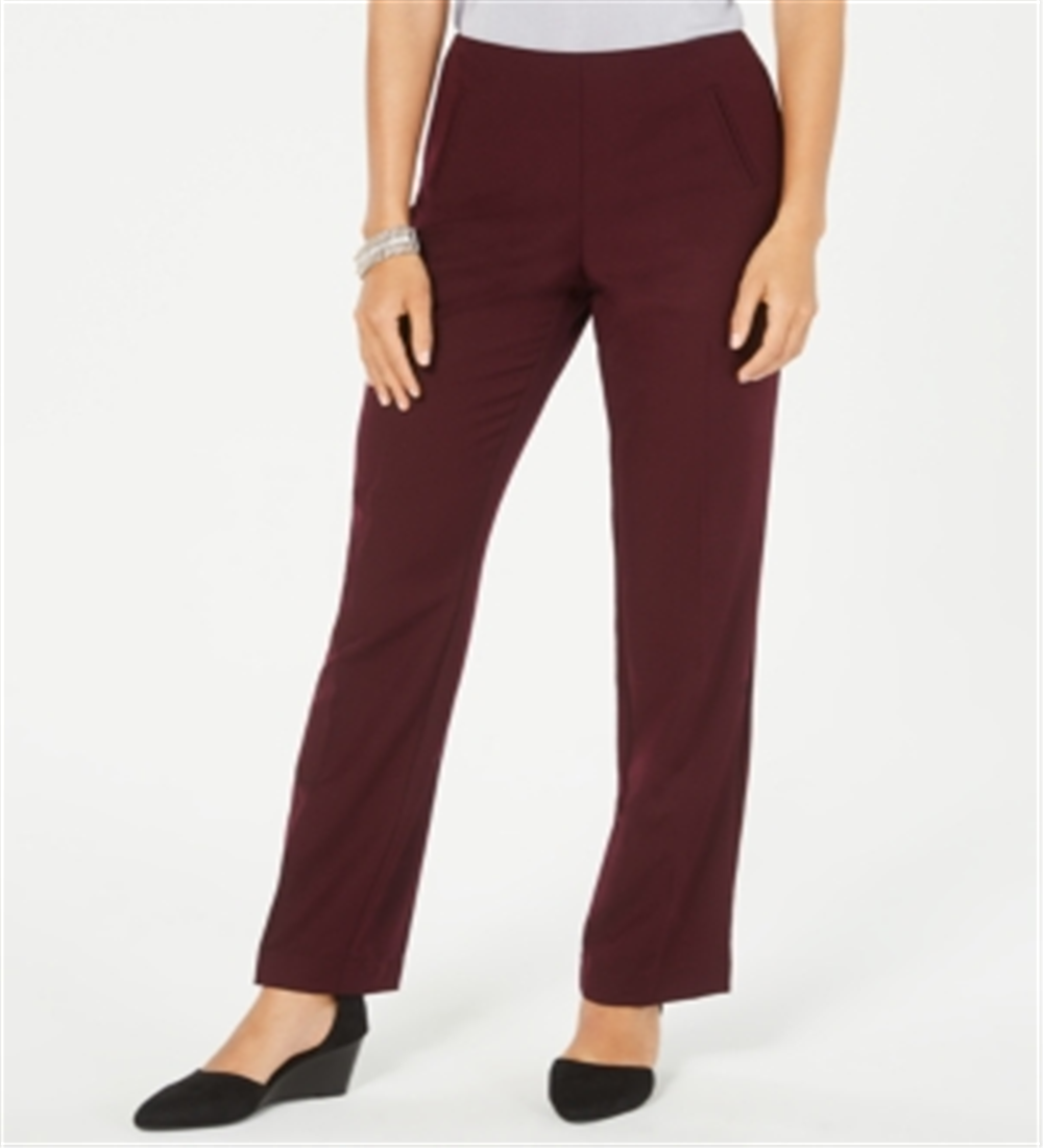 Style & Co Women's Tummy Control Pull On Straight Leg Pants Red Size 18