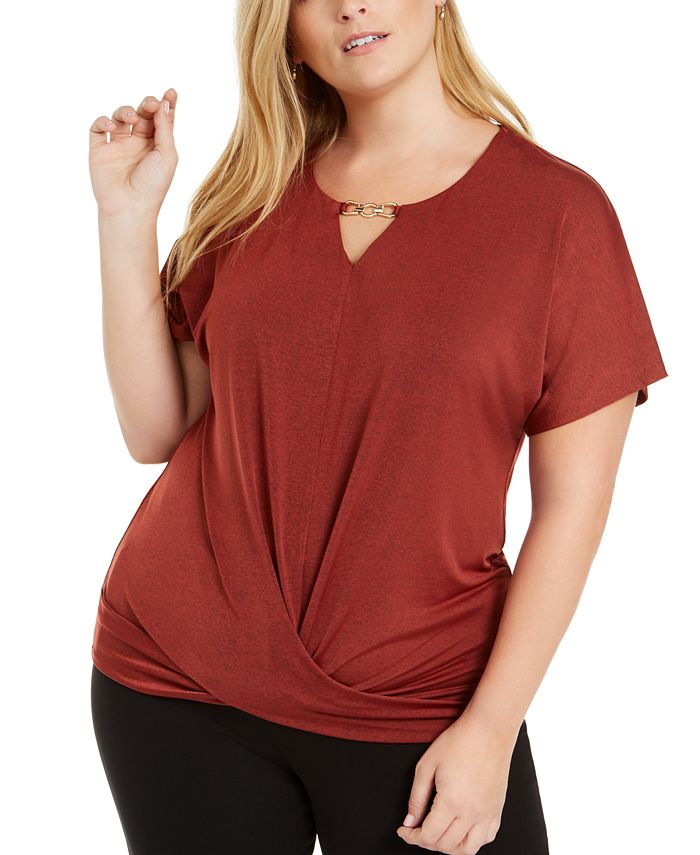 Nicola Women's Plus Twist Front Top Red Size 3X