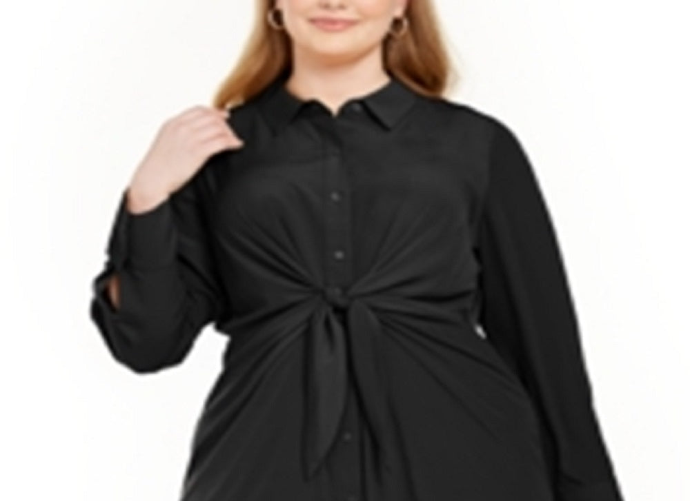 Alfani Women's Plus Tie Front Shirtdress Black Size Petite Small