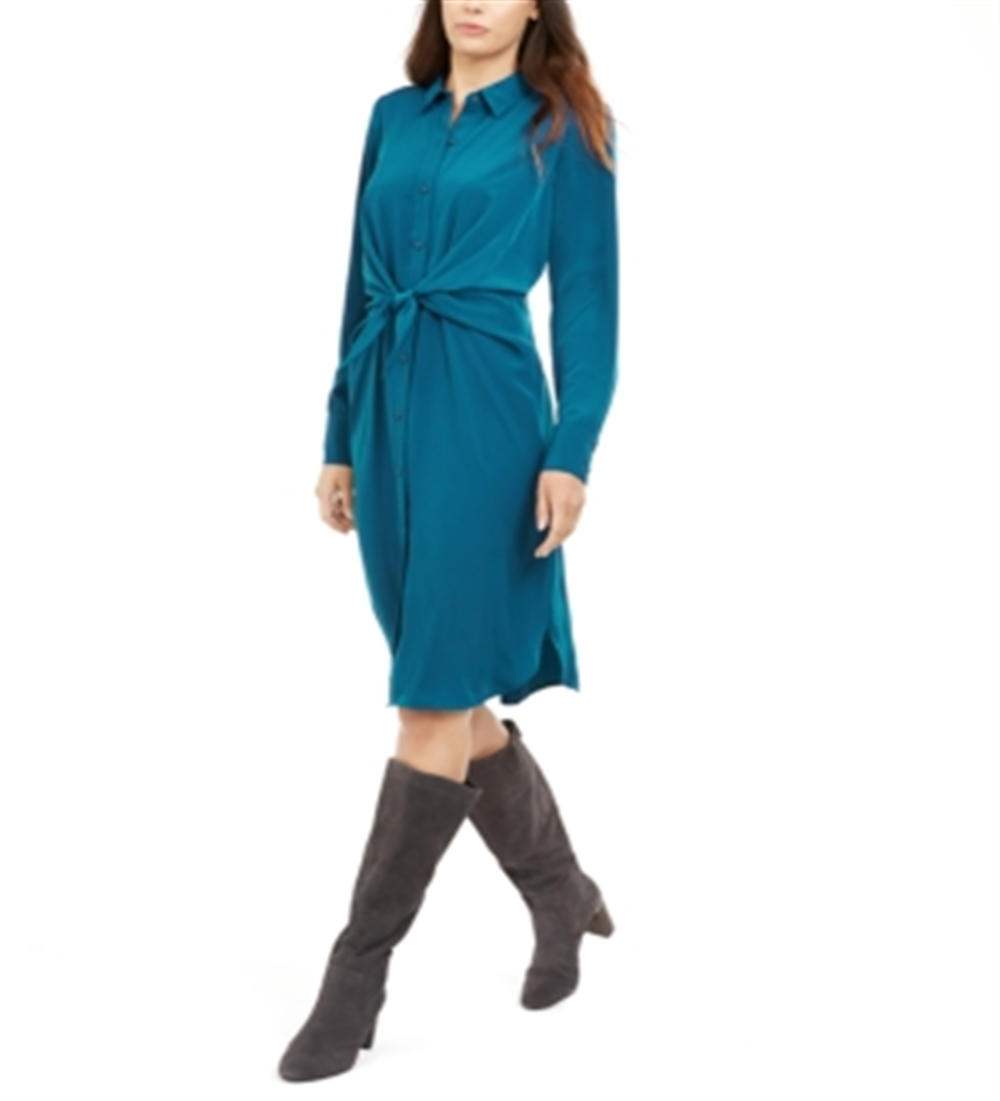 Alfani Women's Tie Front Shirtdress Blue Size 6