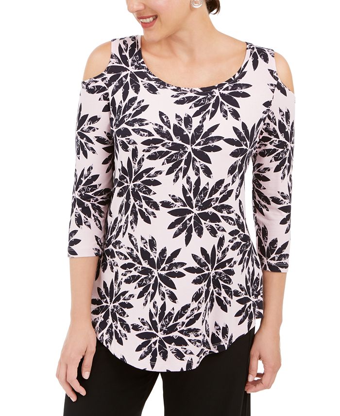 JM Collection Women's 3/4 Sleeve Cold Shoulder Top Pink  Size Small