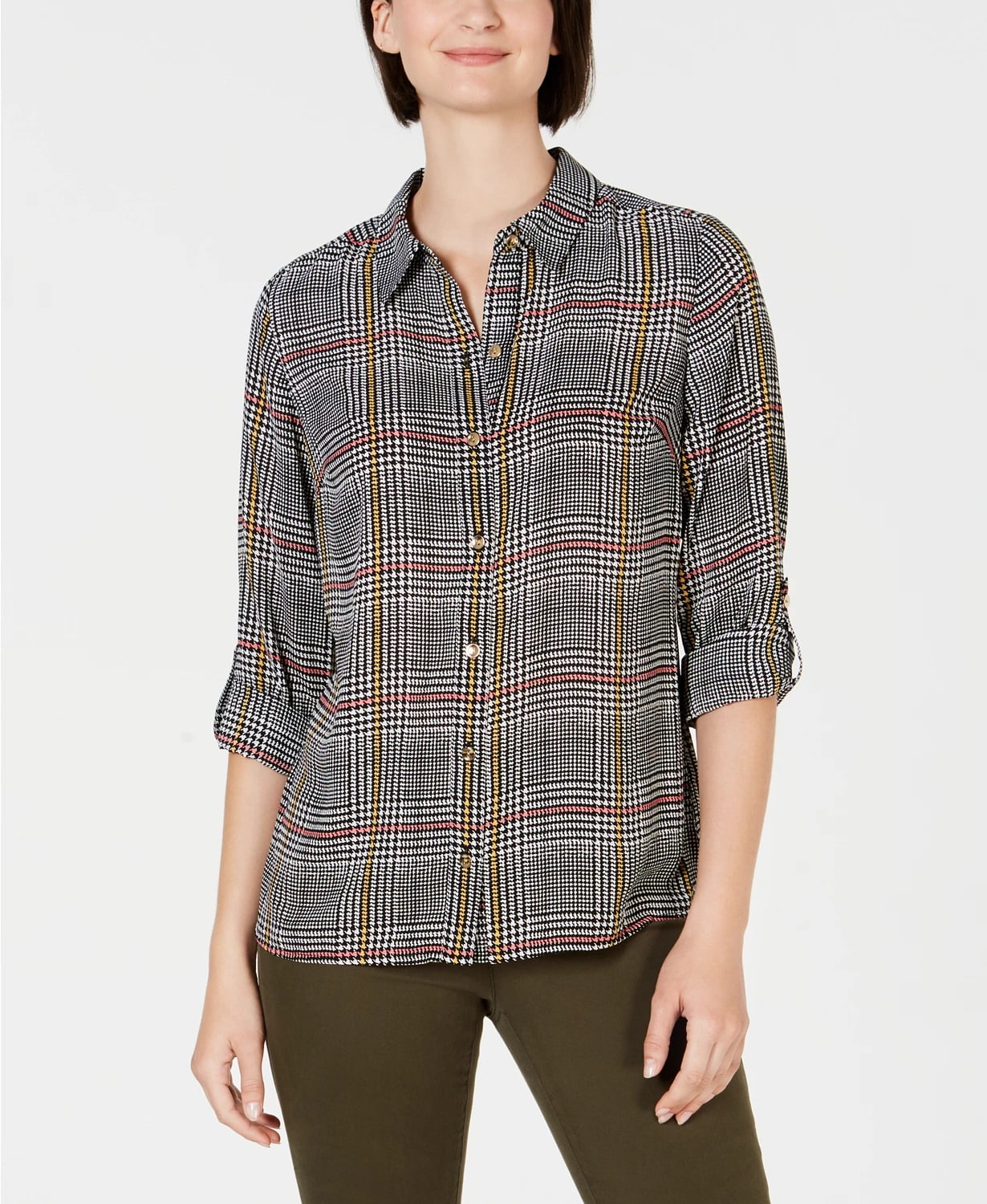 Charter Club Women's Black Plaid Utility Shirt Size Medium