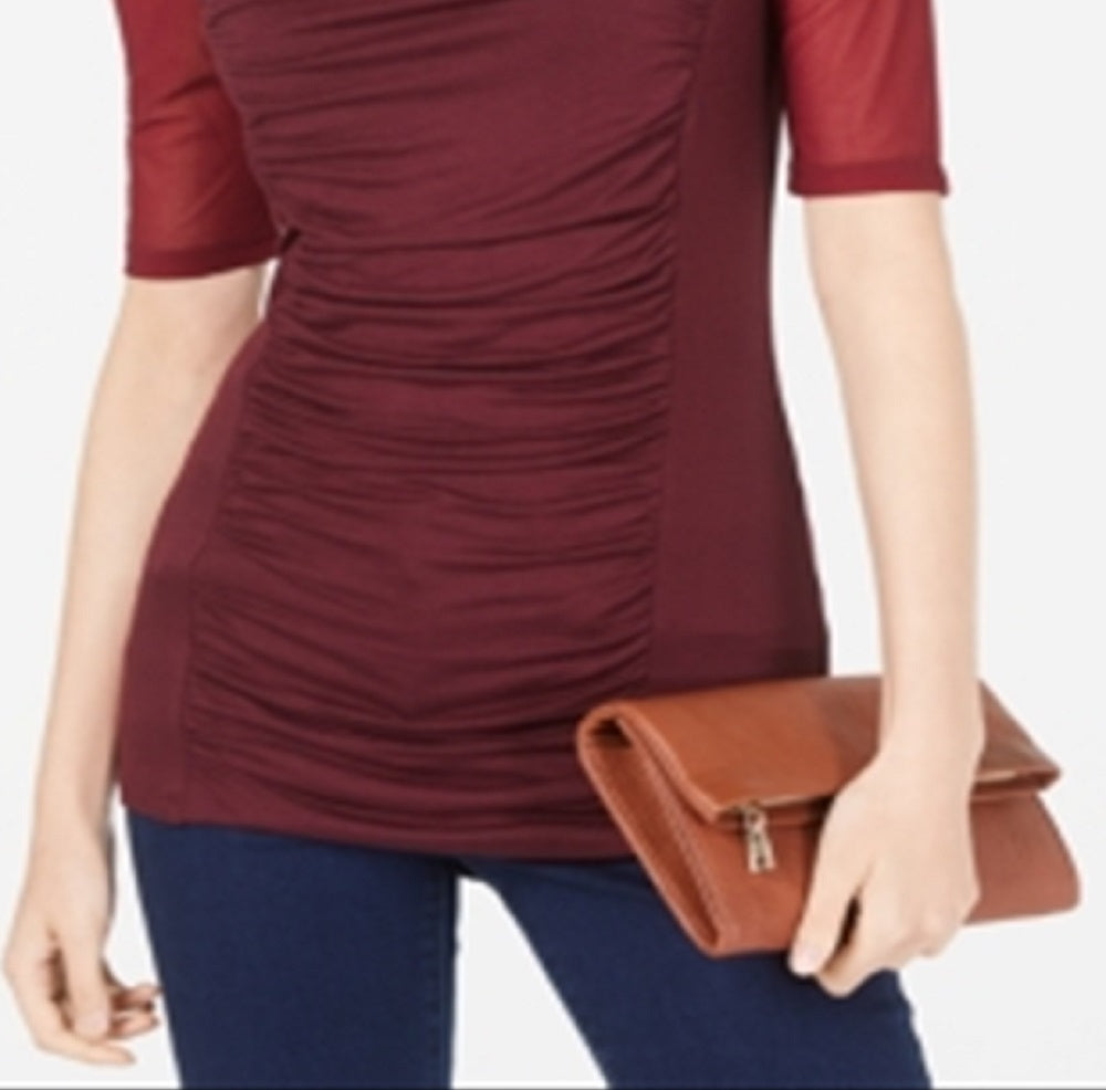 INC International Concepts Women's Ruched Illusion Top Red Size X-Large