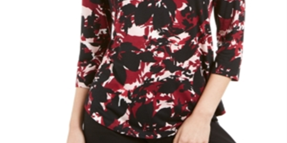 JM Collection Women's Floral Print Top Black -Size Petite XL