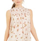 Style & Co Women's Printed Smocked Dress Beige Size PP