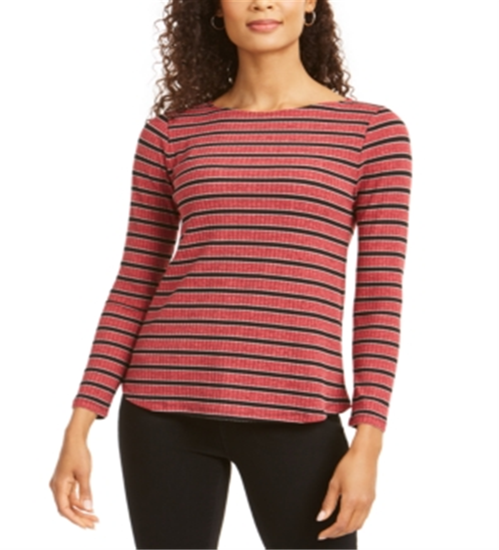 Charter Club Women's Printed 3/4 Sleeve Top Red/Black Size PP
