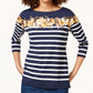 Charter Club Women's Striped 3/4 Sleeve Boat Neck Top Black Size Large