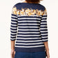 Charter Club Women's Striped 3/4 Sleeve Boat Neck Top Black Size Large