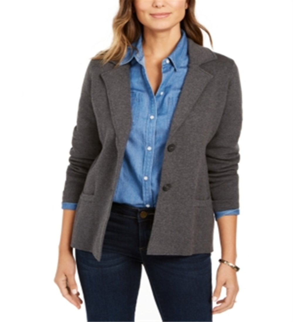 Charter Club Women's Sweater Blazer Jacket Gray Size Medium
