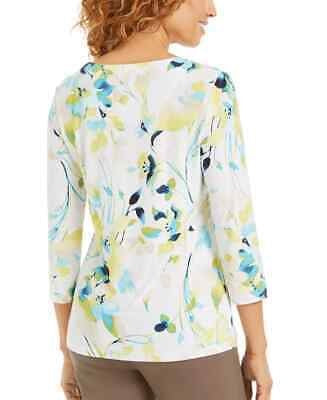 JM Collection Women's 3/4 Sleeve Novelty Printed Jacquard Top Green Size XX-Large