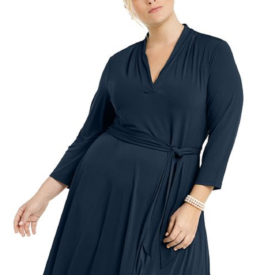 Charter Club Women's V Neck Belted Dress Blue Size 4X