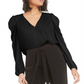 Bar III Women's Long Sleeve V Neck Top Black Size Large
