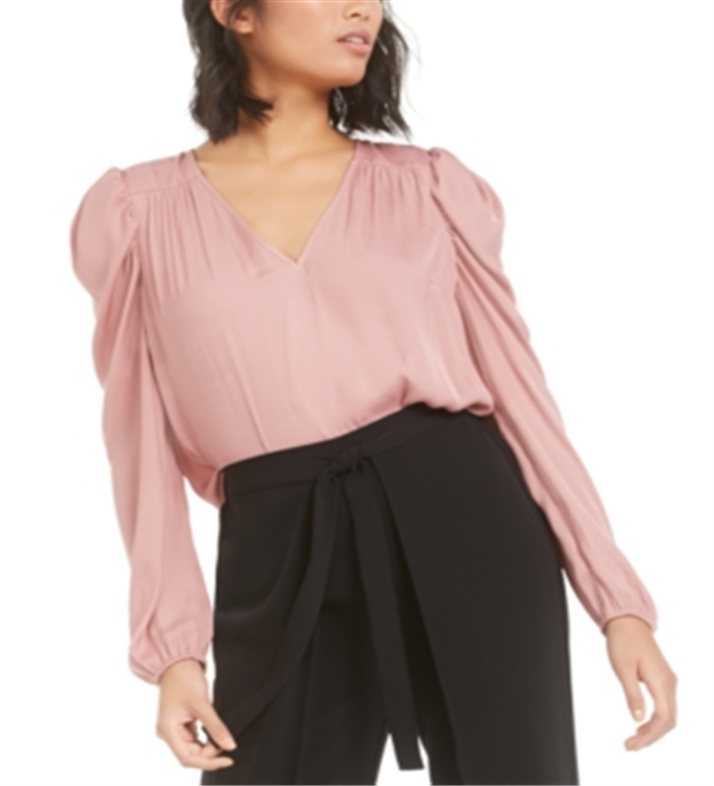 Bar III Women's Key Hole V Neck Blouse Pink Size Medium