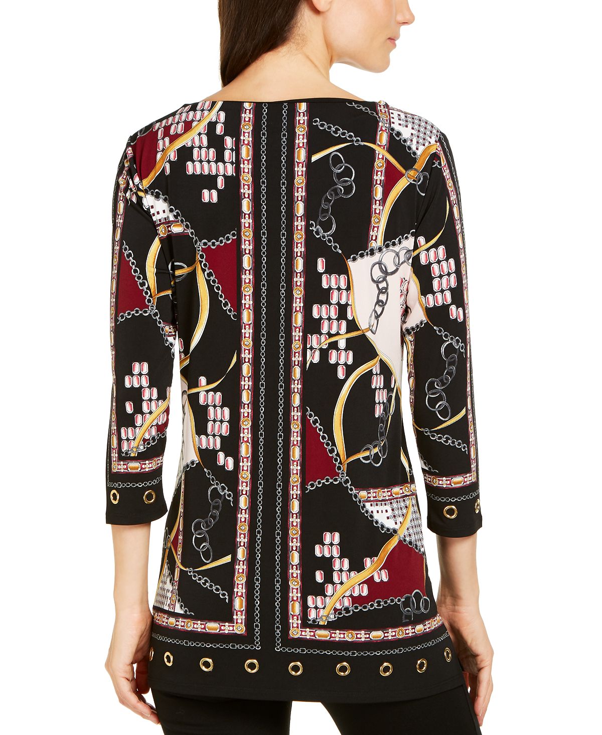 JM Collection Women's Printed Grommet Hem Tunic Black Size Medium