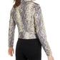 Bar III Women's Faux Leather Snake Print Leather Jacket Pink Size Medium
