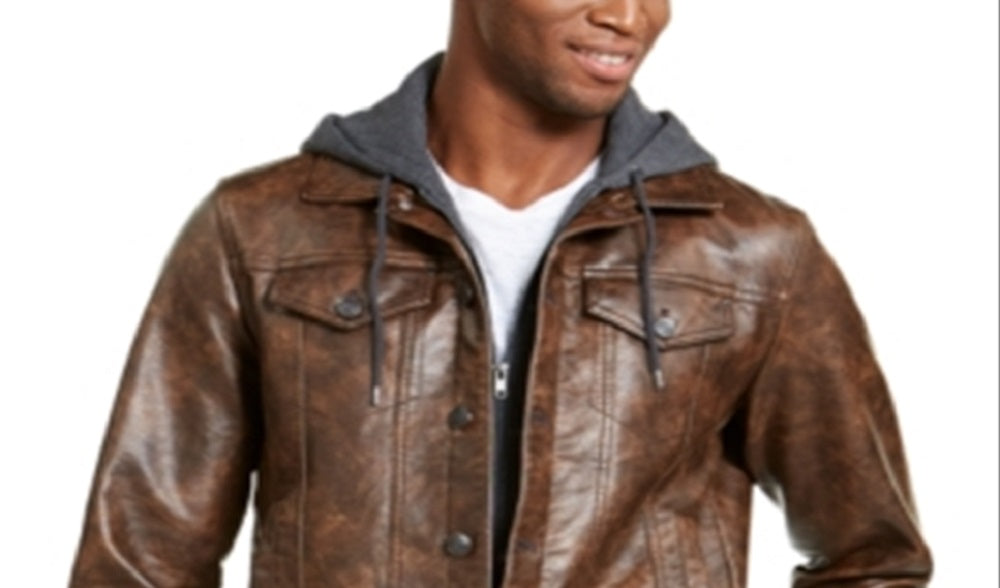 American Rag Men's Faux Leather Trucker Jacket Brown Size XX-Large