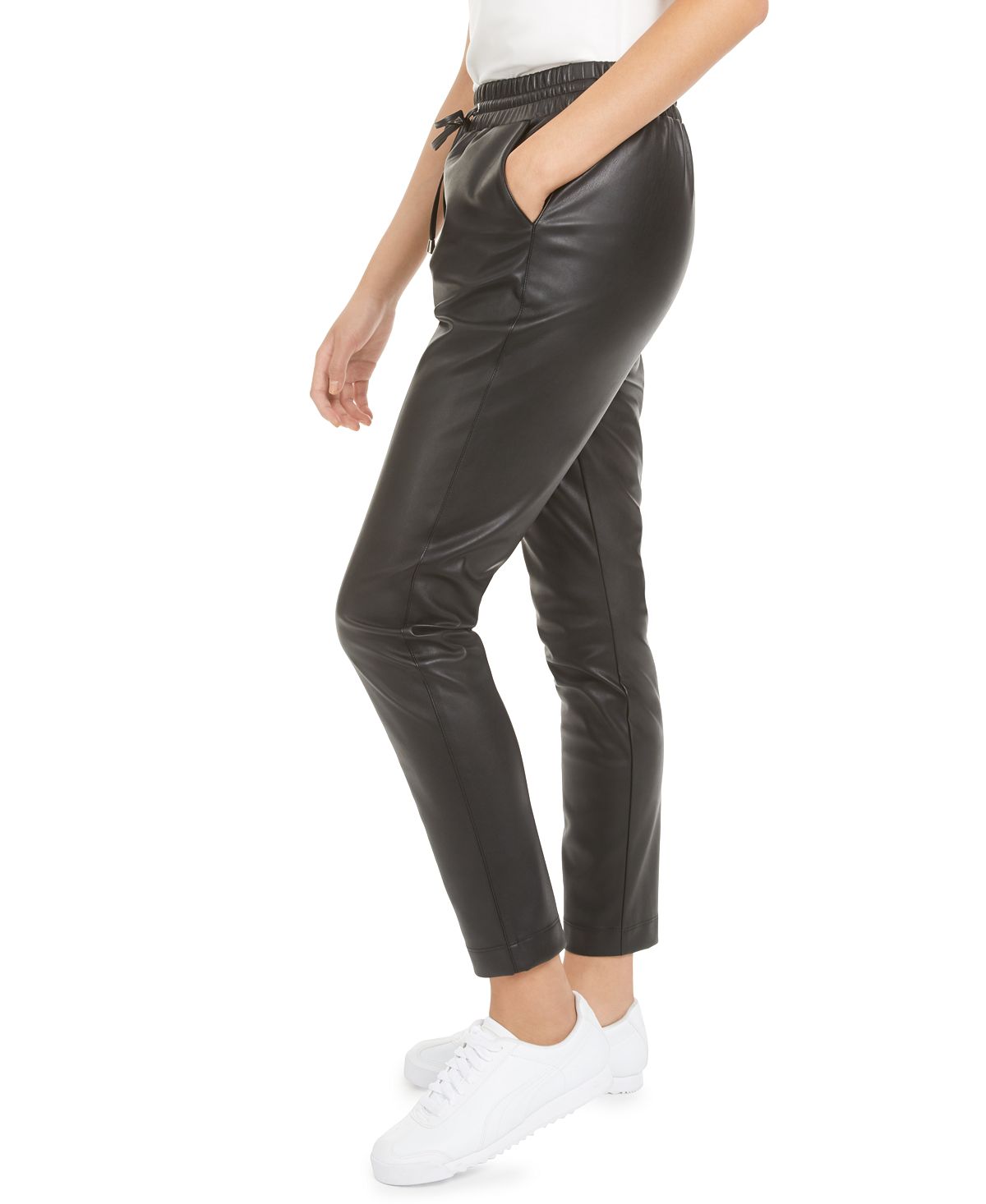 Bar III Women's Faux Leather Lounge Pants Black Size X-Large