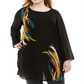 Alfani Women's Printed Tunic Blouse Yellow Size 1X