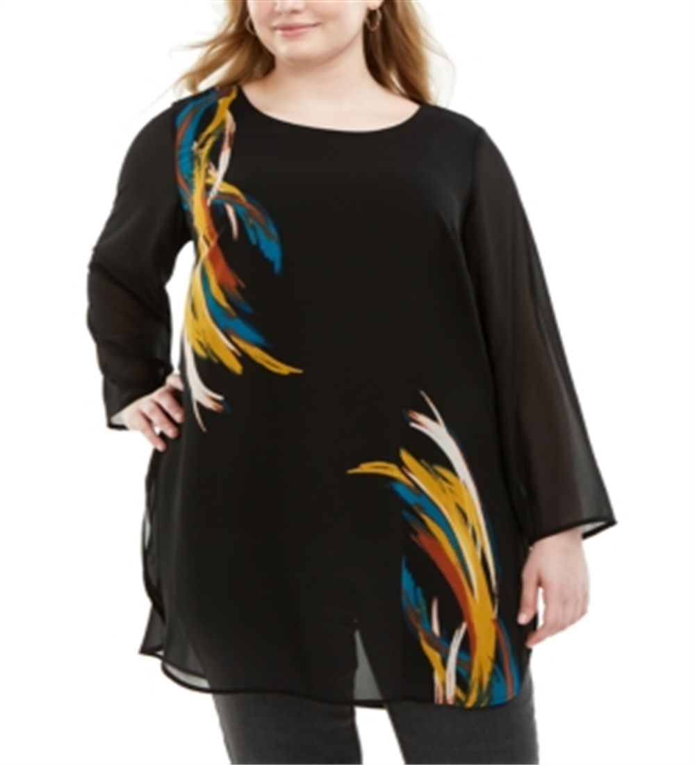 Alfani Women's Printed Tunic Blouse Yellow Size 1X