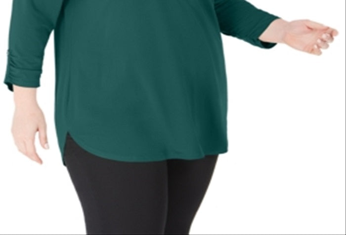 जेएम कलेक्शन विमेन्स प्लस सॉलिड ज़िप टॉप ग्रीन साइज़ 2X