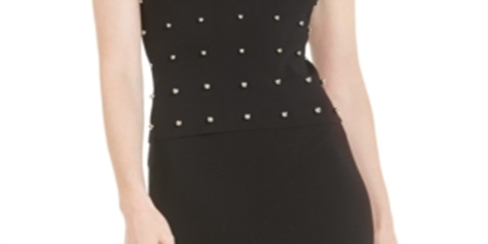 Bar III Women's Beaded Sleeveless Square Neck Tank Top Black Size XX-Large
