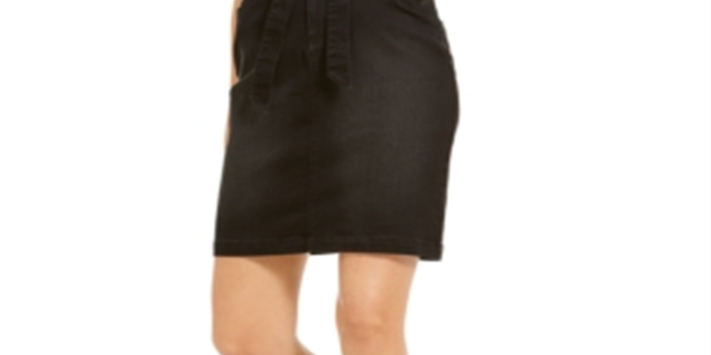 INC International Concepts Women's Curvy Paperbag Jean Skirt Black Size 2
