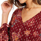 STYLE & COMPANY Women's Burgundy Tie Floral Long Sleeve Top Size Large
