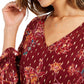 STYLE & COMPANY Women's Burgundy Tie Floral Long Sleeve Top Size Large