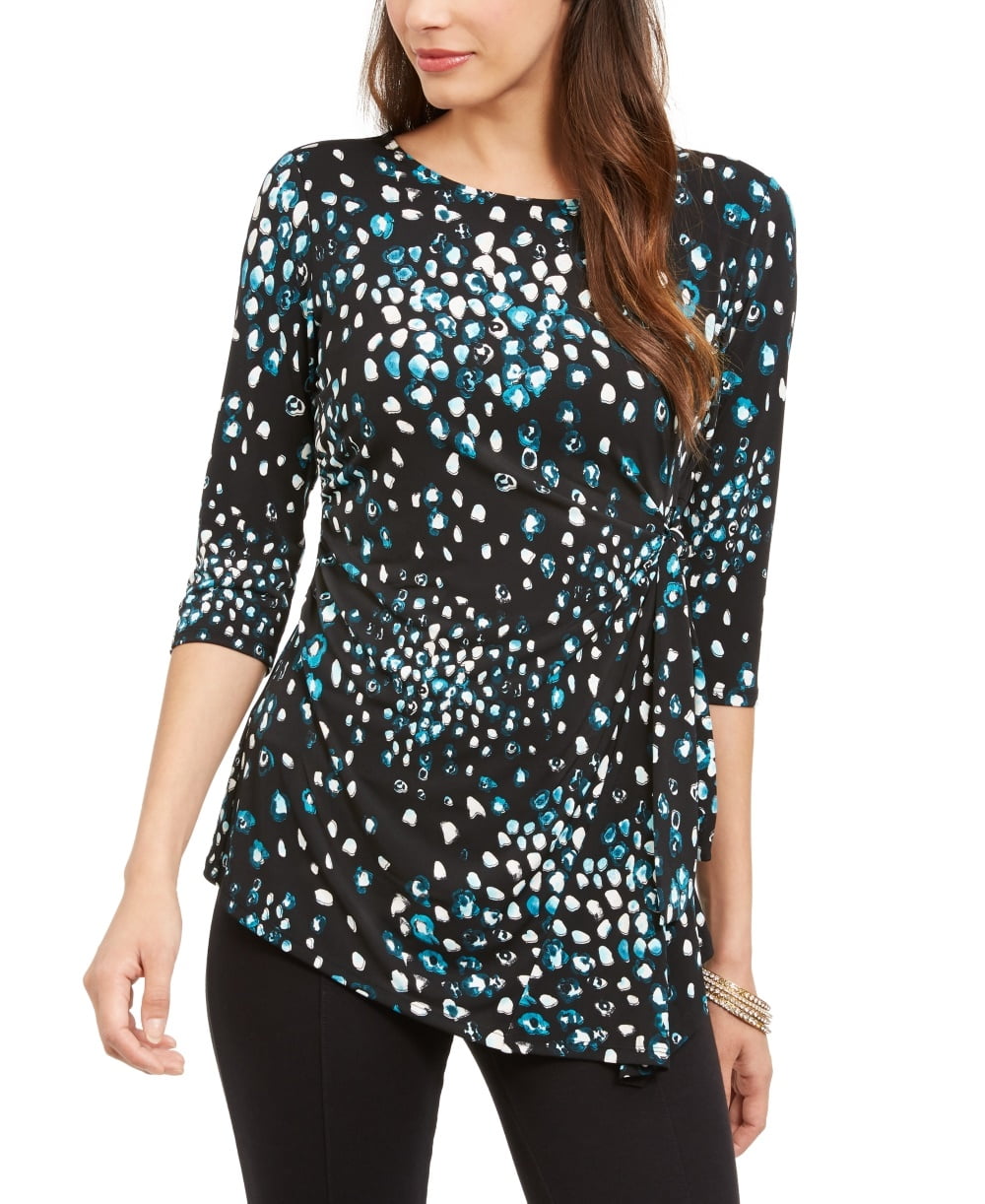 Alfani Women's Blue Printed Top Size Petite Small