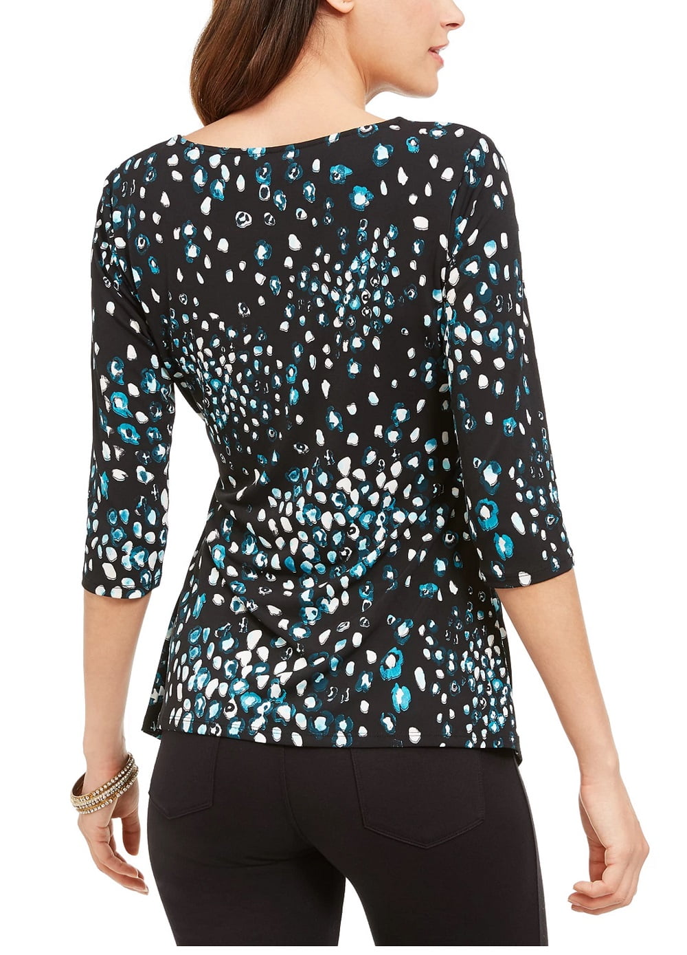 Alfani Women's Blue Printed Top Size Petite Small