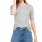 Maison Jules Women's Crewneck Elbow Sleeve Top Gray Size Large