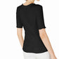 Maison Jules Women's Crewneck Elbow Sleeve Top Black Size X-Small