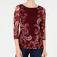 Charter Club Women's Floral Print Mesh Top Red Size Medium