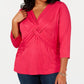 INC International Concepts Women's Plus Twist Front Drapey Blouse Pink Size 1X