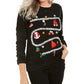Karen Scott Women's Graphic Long Sleeve Crew Neck Blouse Holiday Sweater Black Size X-Large