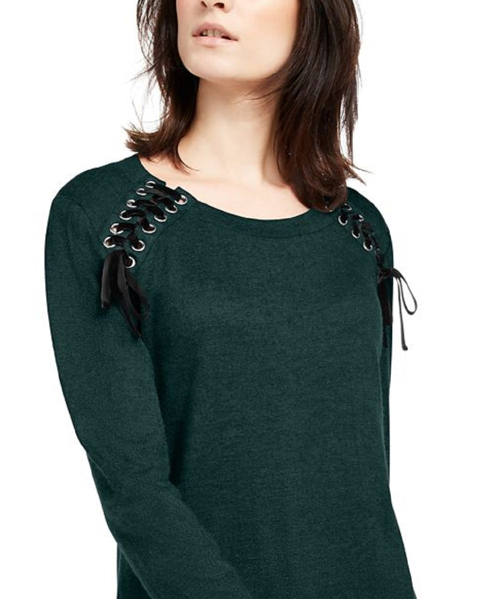 INC International Concepts Women's Lace up Scoop Neck Top Green Size X-Large