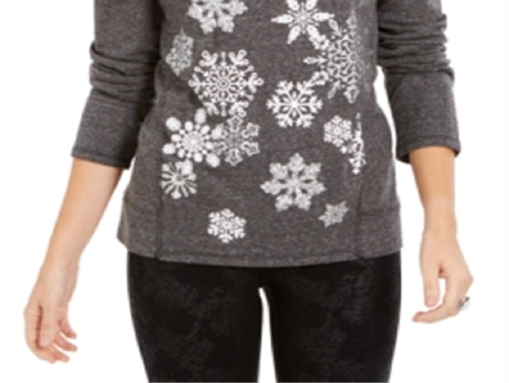 Style & Co Women's Printed Long Sleeve Jewel Neck Top Gray Size 2X