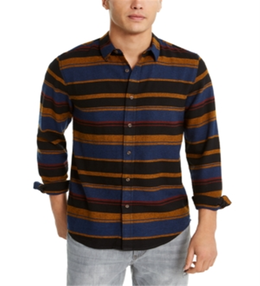 American Rag Men's Fay Stripe Flannel Shirt Black Size X-Small