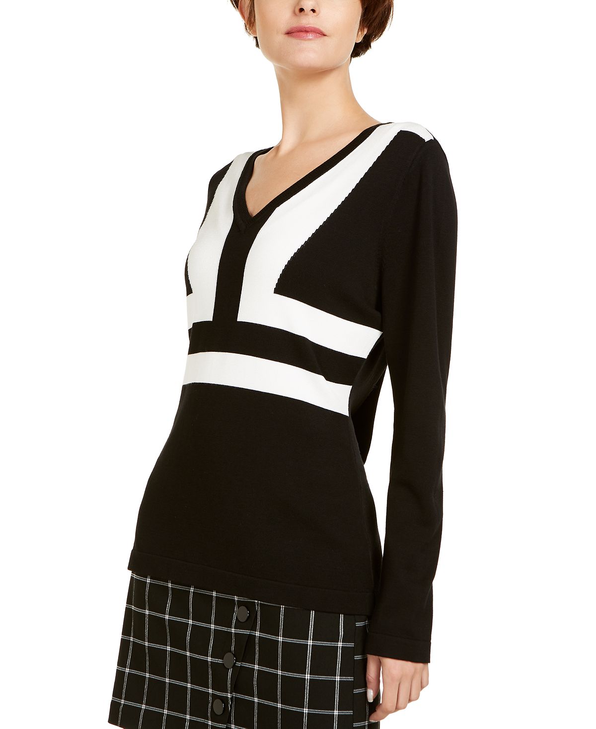 INC International Concepts Women's Colorblocked Sweater Black Size X-Small