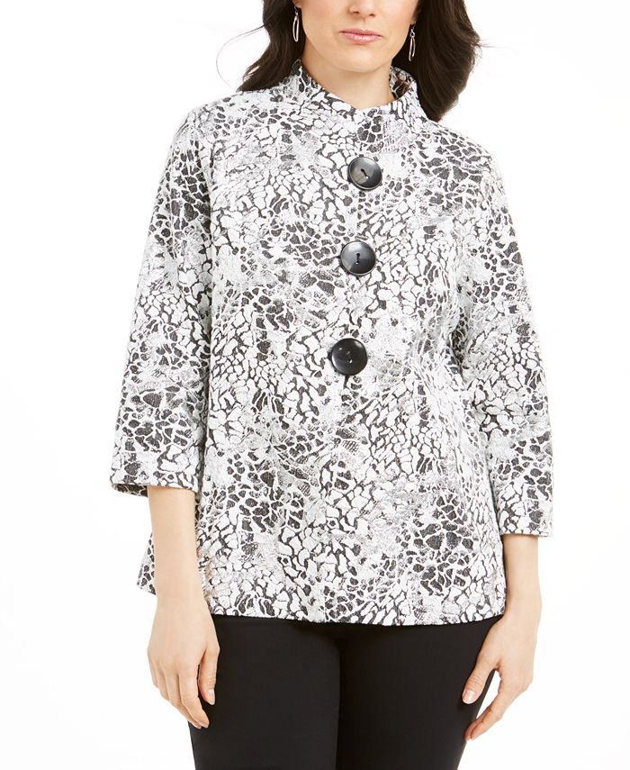 JM Collection Women's Textured Animal Print Jacket White Size X-Large