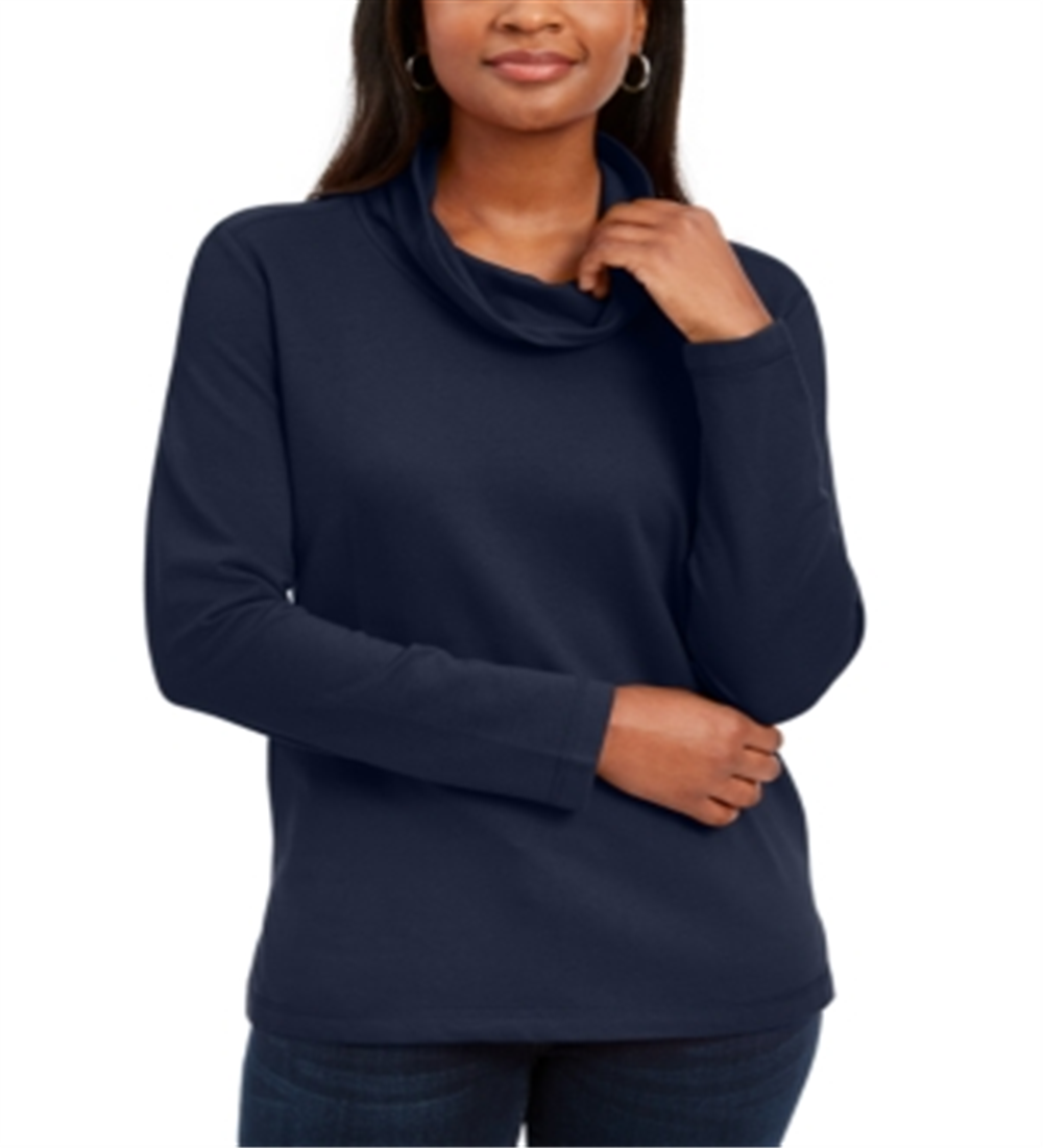 Karen Scott Women's Sport Cowl Neck Top Blue Size X-Small