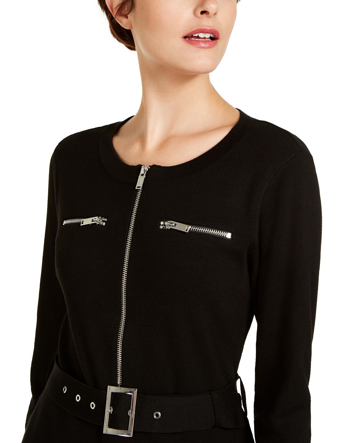 INC International Concepts Women's Long Sleeve Above the Knee Sheath Dress Black Size Large