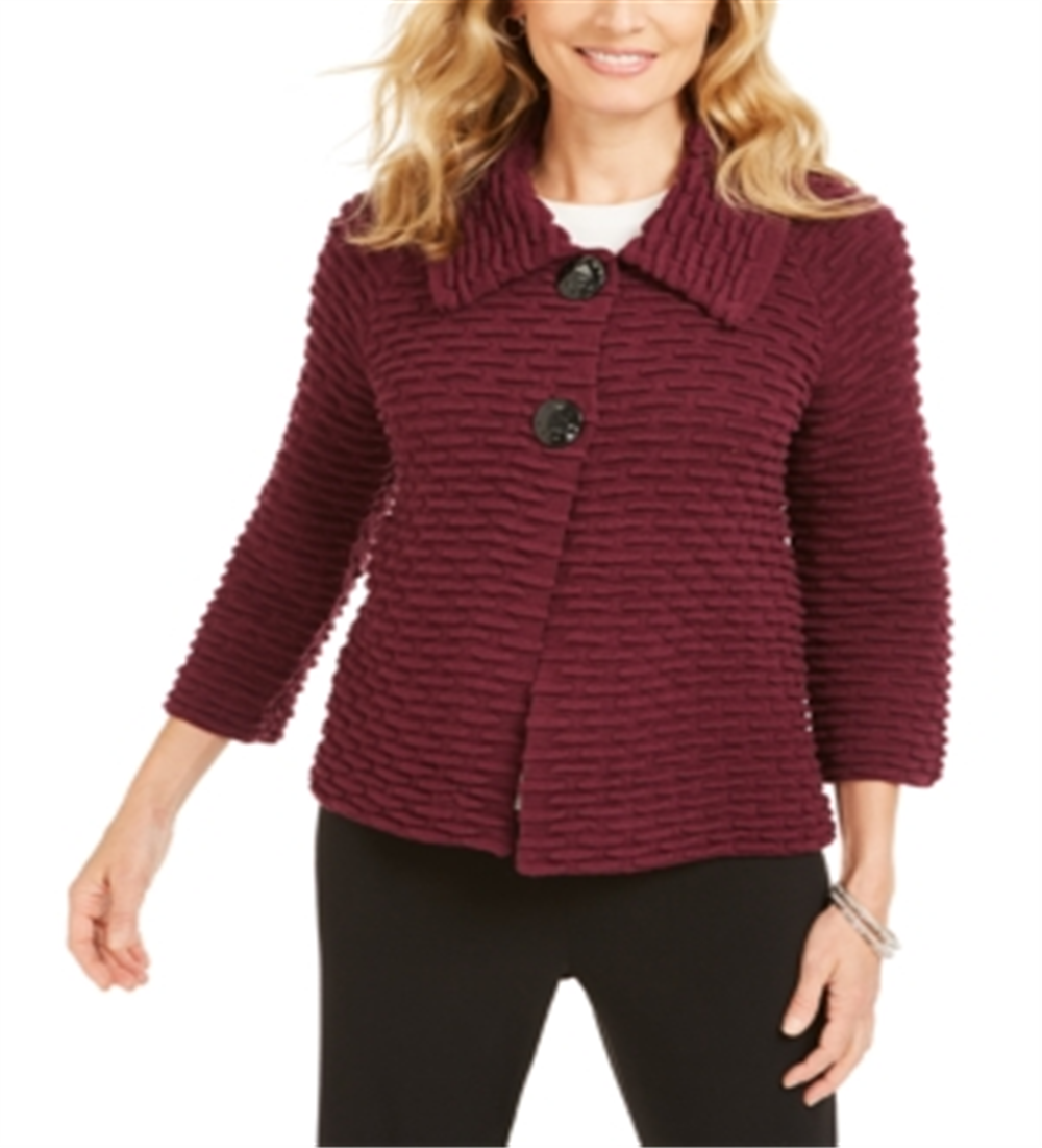 JM Collection Women's Holiday Party Textured Sweater Jacket Red Size L