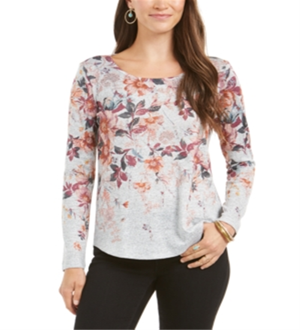 Style & Co Women's Floral Print Top Purple Size X-Small