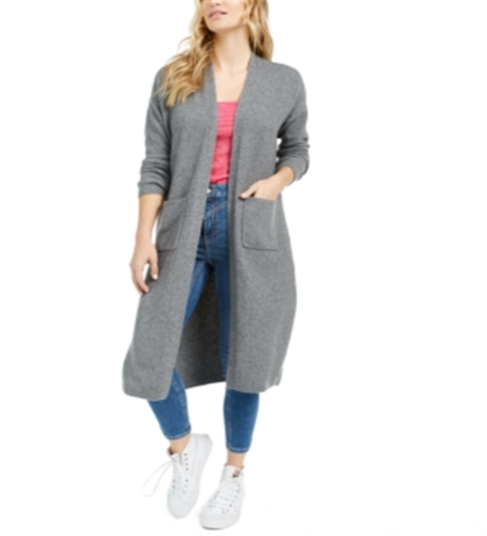 Bar III Women's Open Front Duster Cardigan Gray Size Medium
