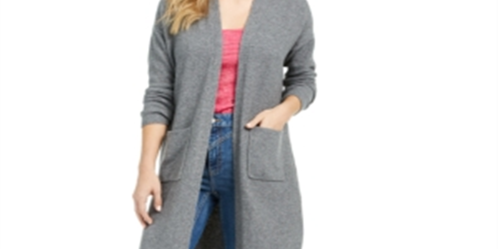 Bar III Women's Open Front Duster Cardigan Gray Size Medium