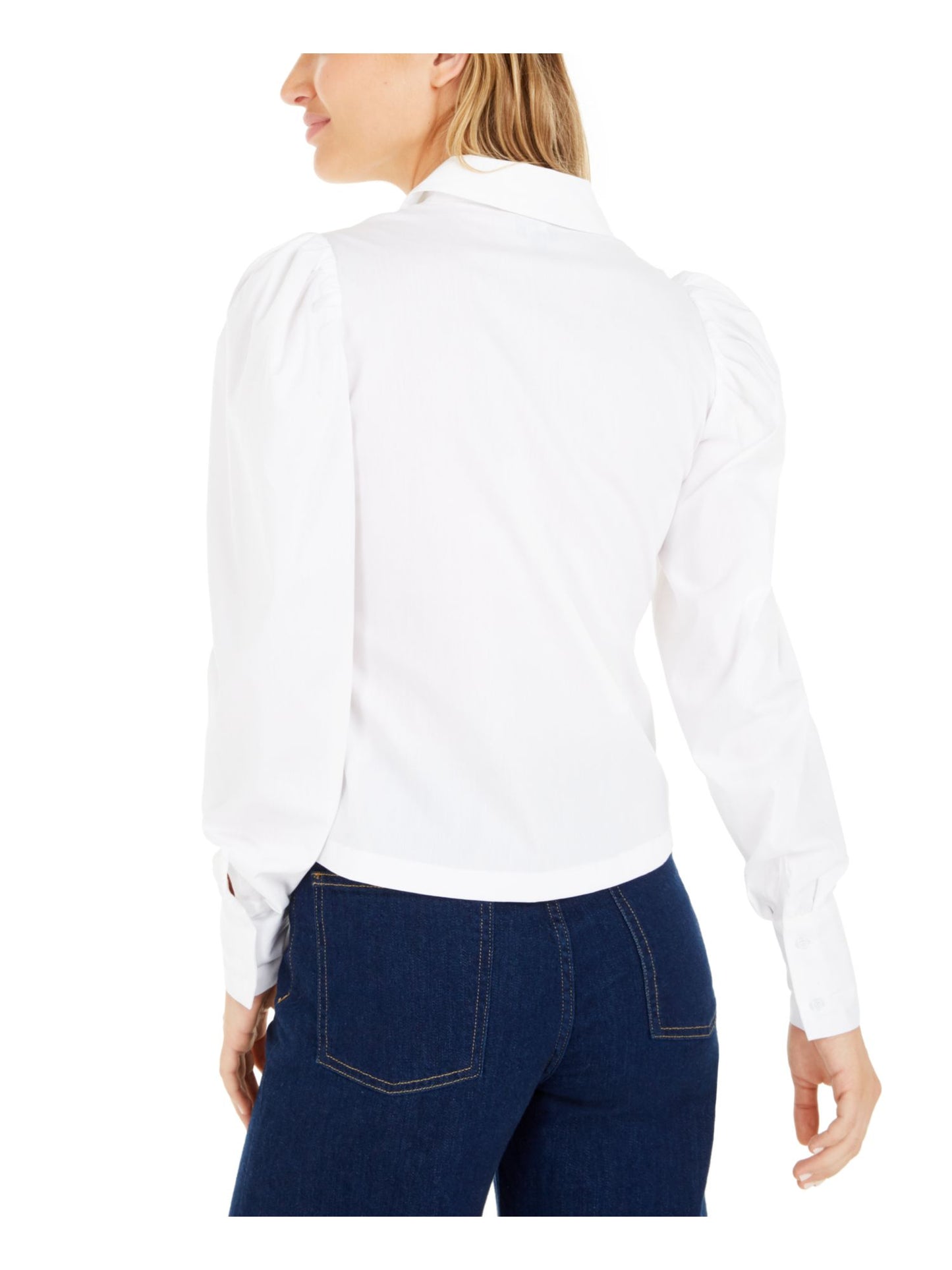 Bar III Women's Victorian Puff Sleeve Top White Size 2XS