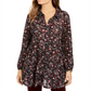 Style & Co Women's Floral Print Tiered Shirt Black SizePetite