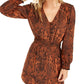 Bar III Women's Snake Print Smocked Mini Dress Brown Size Small
