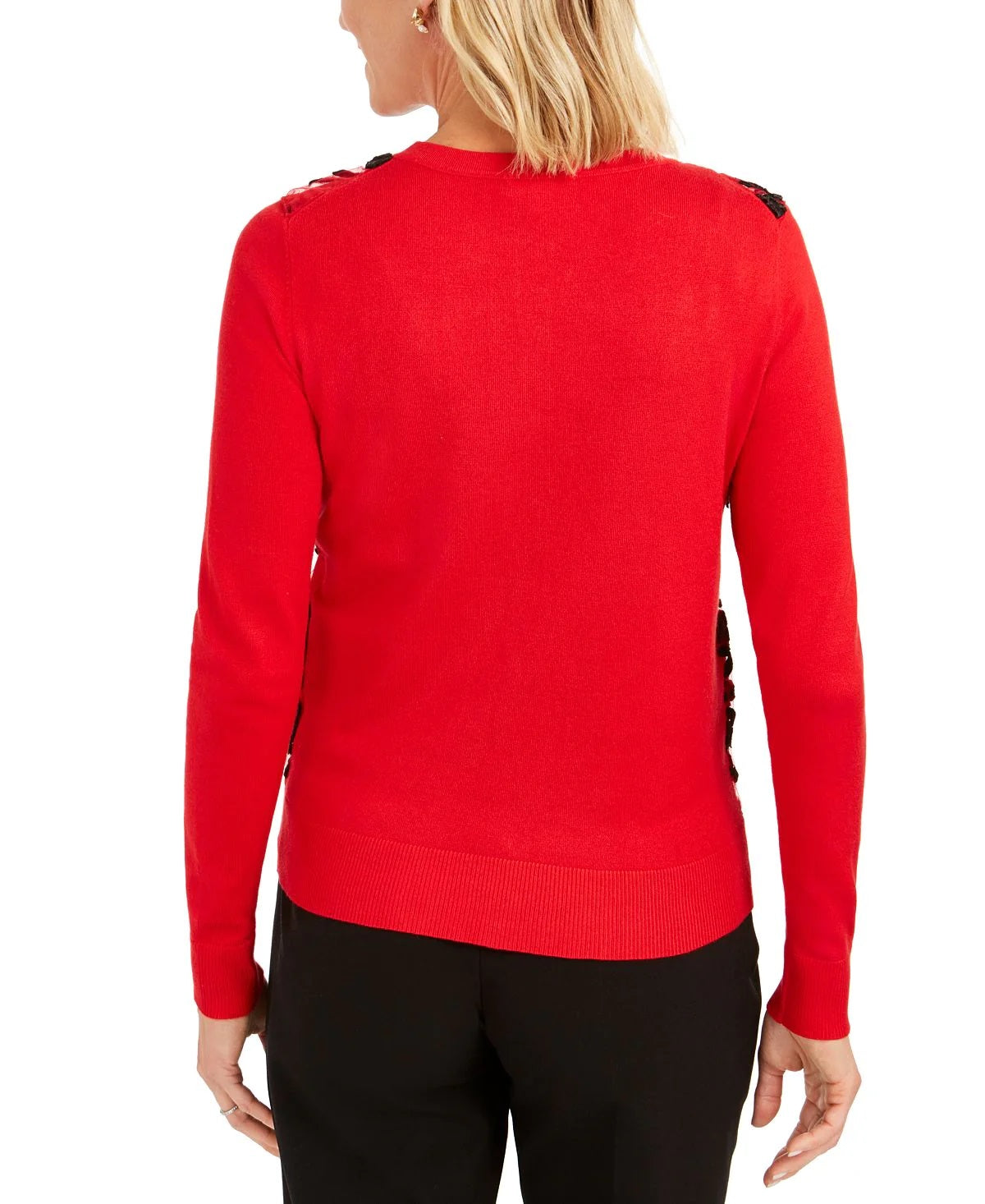 Charter Club Women's Floral Applique Mesh Front Cardigan  Red Size Petite L